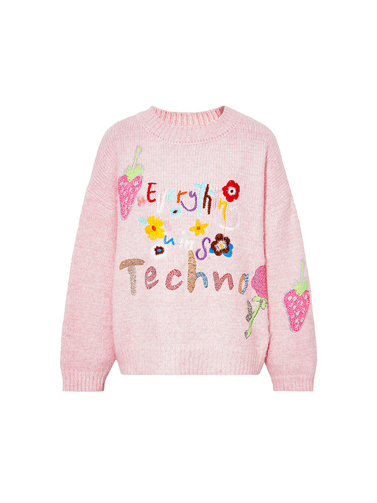 TCH Pink Rhinestone Knit Y2K Sweatshirt