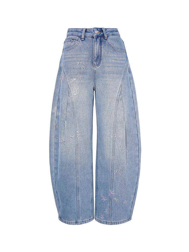 TCH Starry Rhinestone Galaxy Wide-Leg Jean with Fleece-lined