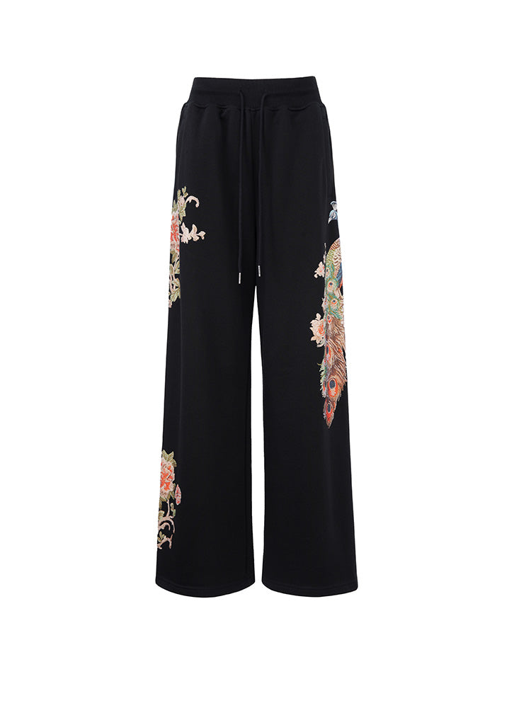 TCH Rhinestone Floral-Embroidered Trousers