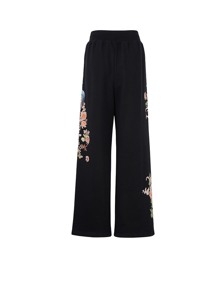 TCH Rhinestone Floral-Embroidered Trousers
