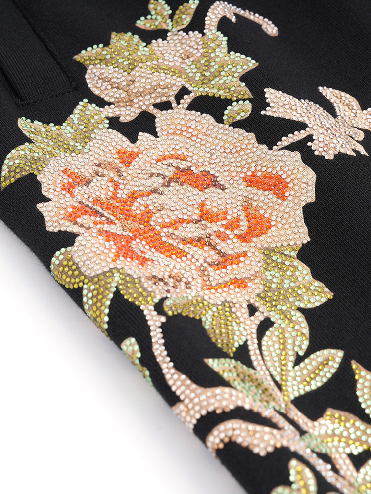 TCH Rhinestone Floral-Embroidered Trousers