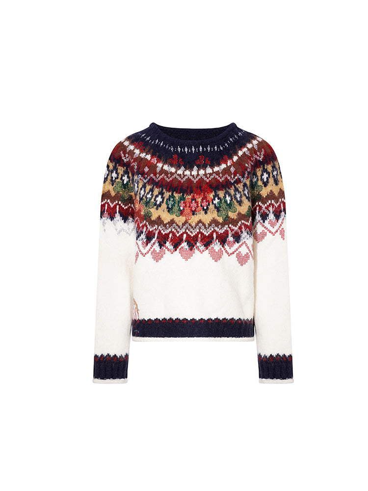 TCH Fair Isle Pattern Rhinestone Christmas Knit Pullover