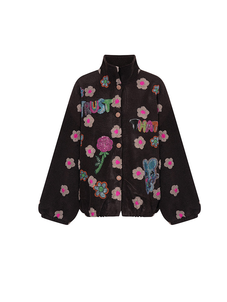 TCH Rhinestone Floral Embroidered Jacket-Playful Street Art Style
