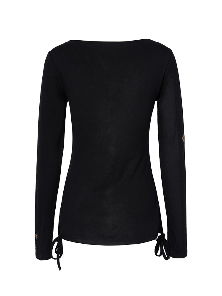 TCH Rhinestones Scoop Neck Long Sleeve Top