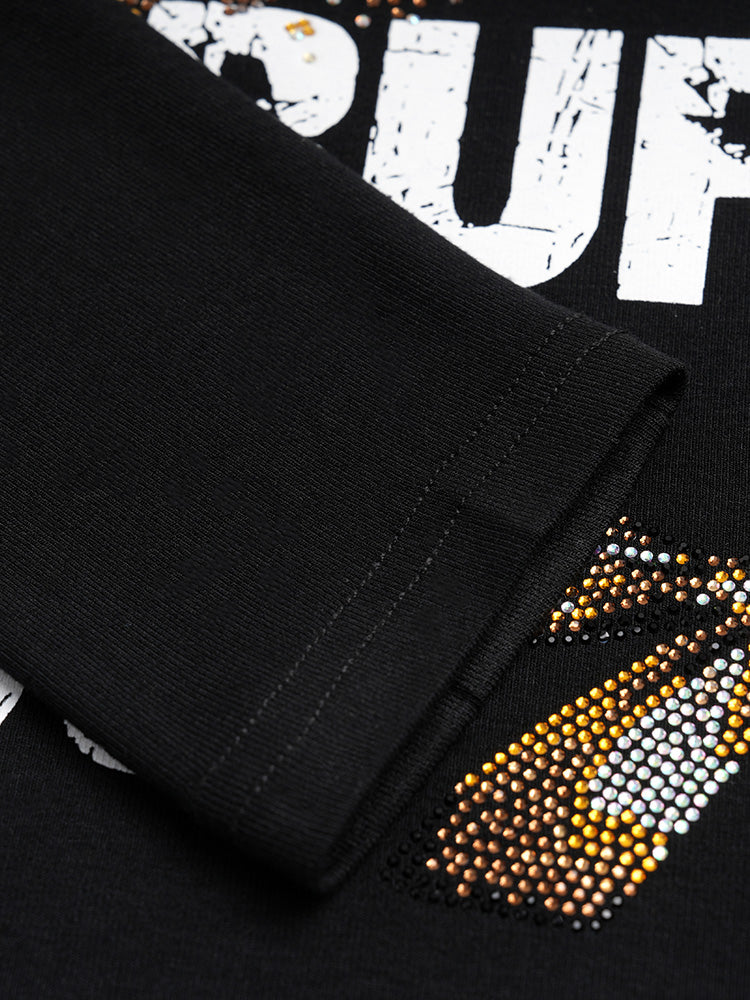 TCH Rhinestones Scoop Neck Long Sleeve Top
