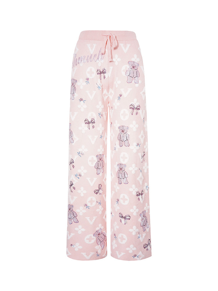TCH Floral Rhinestone Teddy Bear Soft Sweatpants
