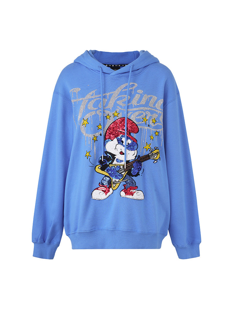 TCH Cartoon Smurfs Print Rhinestone Unisex Hoodie