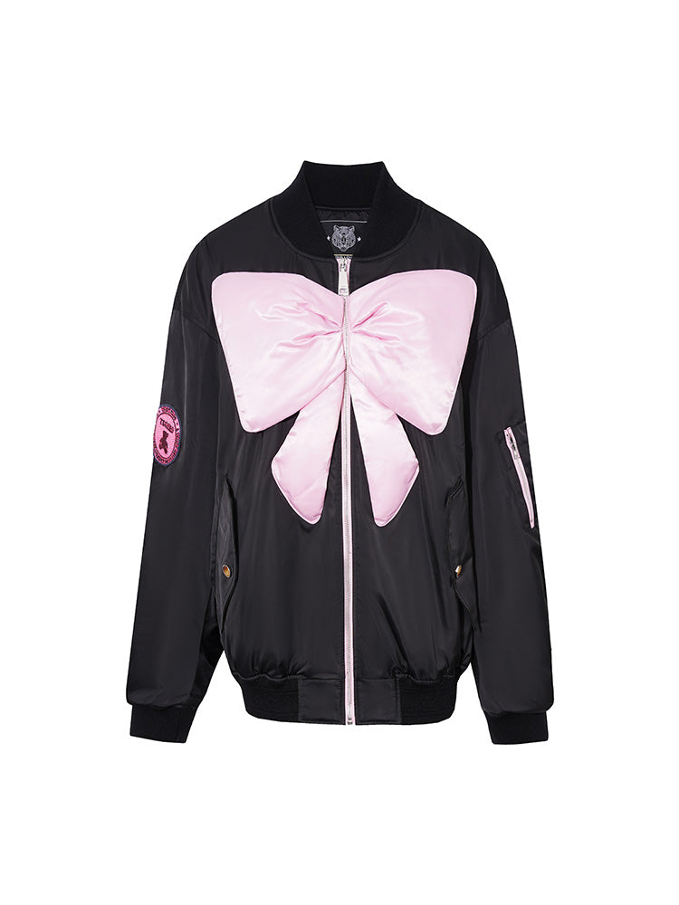 TCH Bow-Front Contrast Zip-Up Bomber Jacket