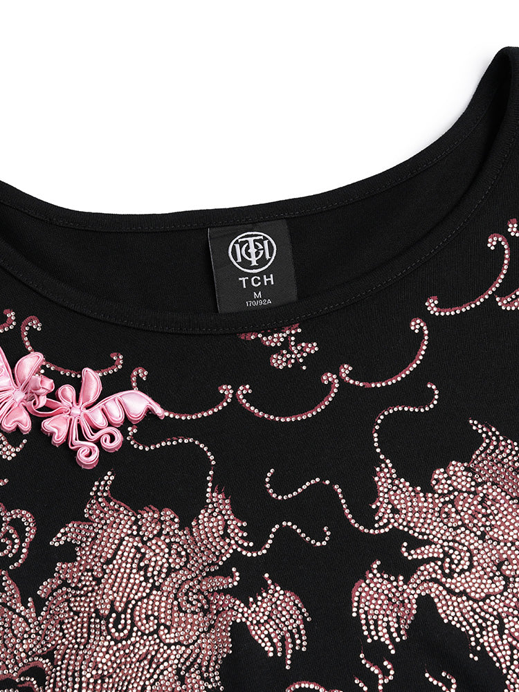 TCH Women's Crystal Embroidery Short Sleeve T-Shirt Dresses