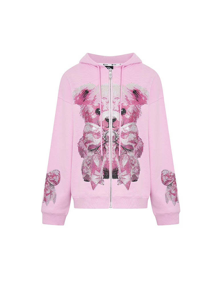 TCH Rhinestone Bear Hoodie Jacket with Bow Detail