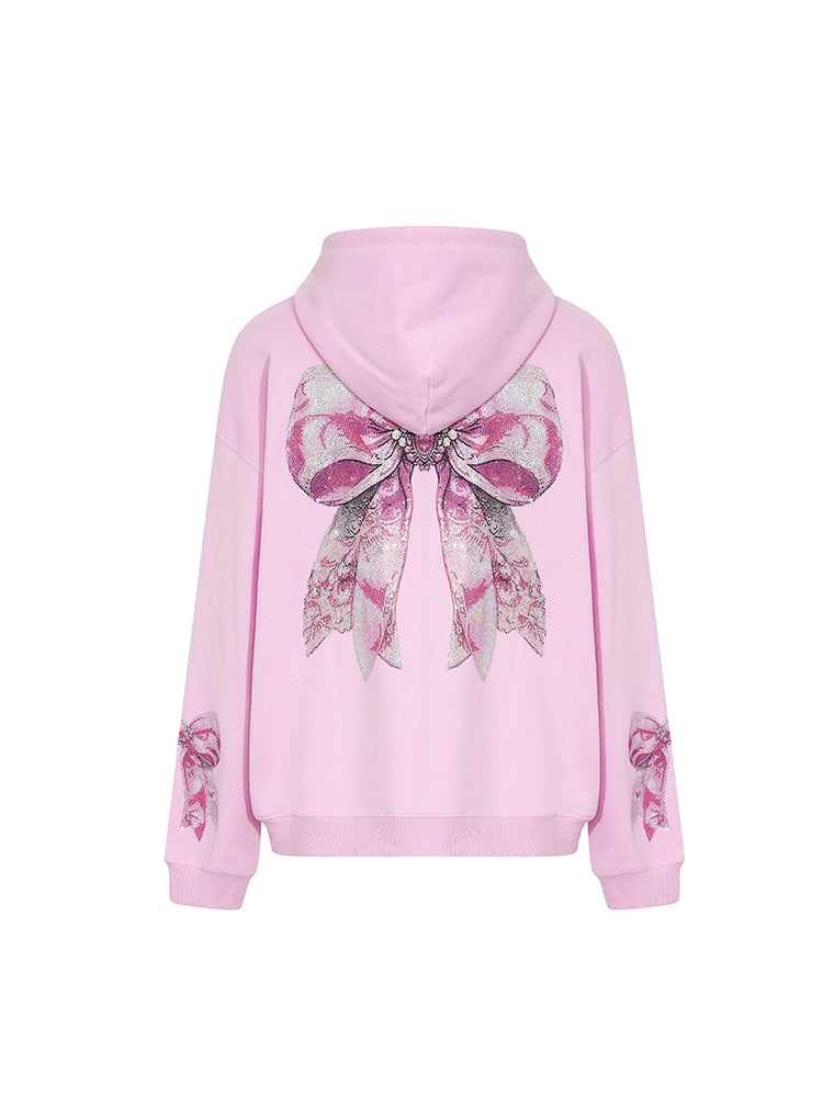 TCH Rhinestone Bear Hoodie Jacket with Bow Detail