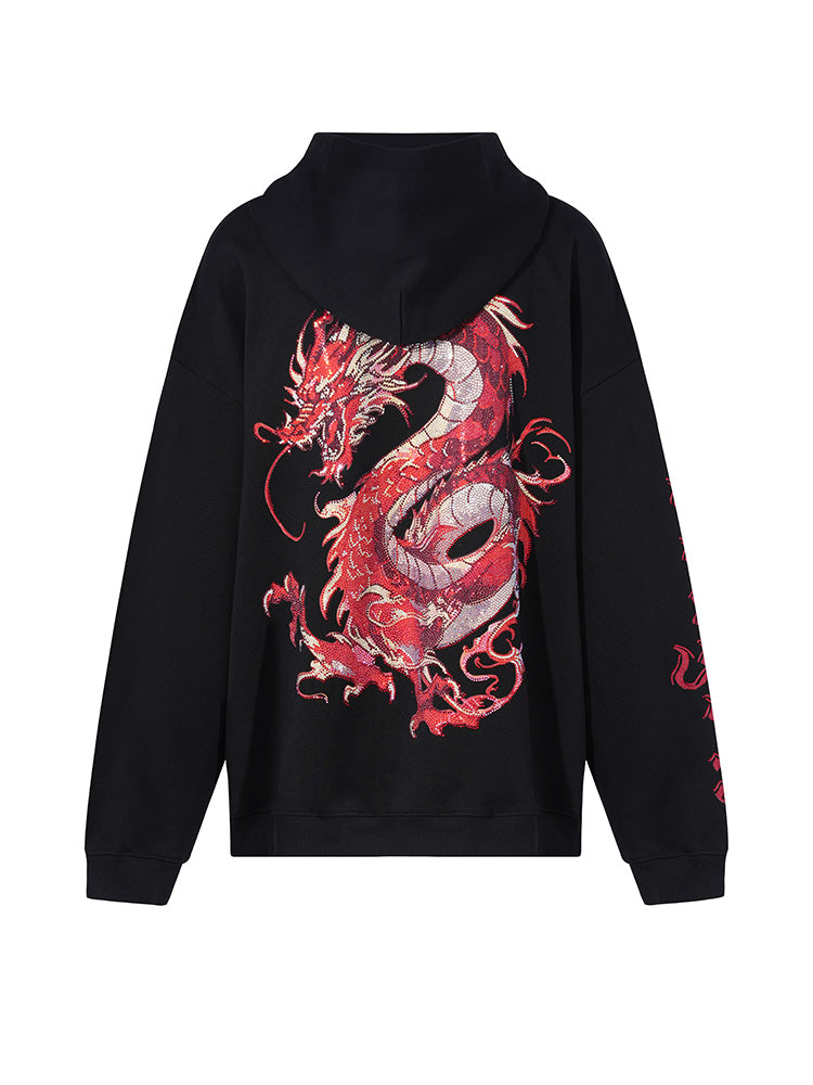 TCH Luxury Red Dragon Rhinestone Sparkle Hoodie Jacket