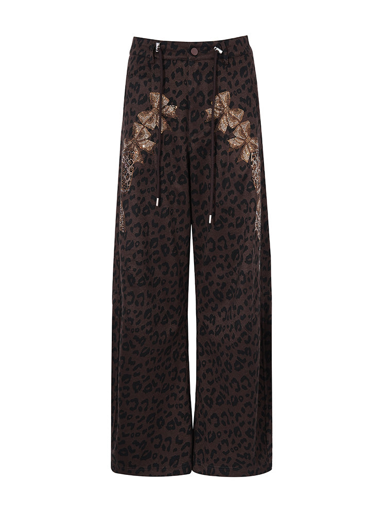 TCH Leopard Rhinestone Bow Casual Pants