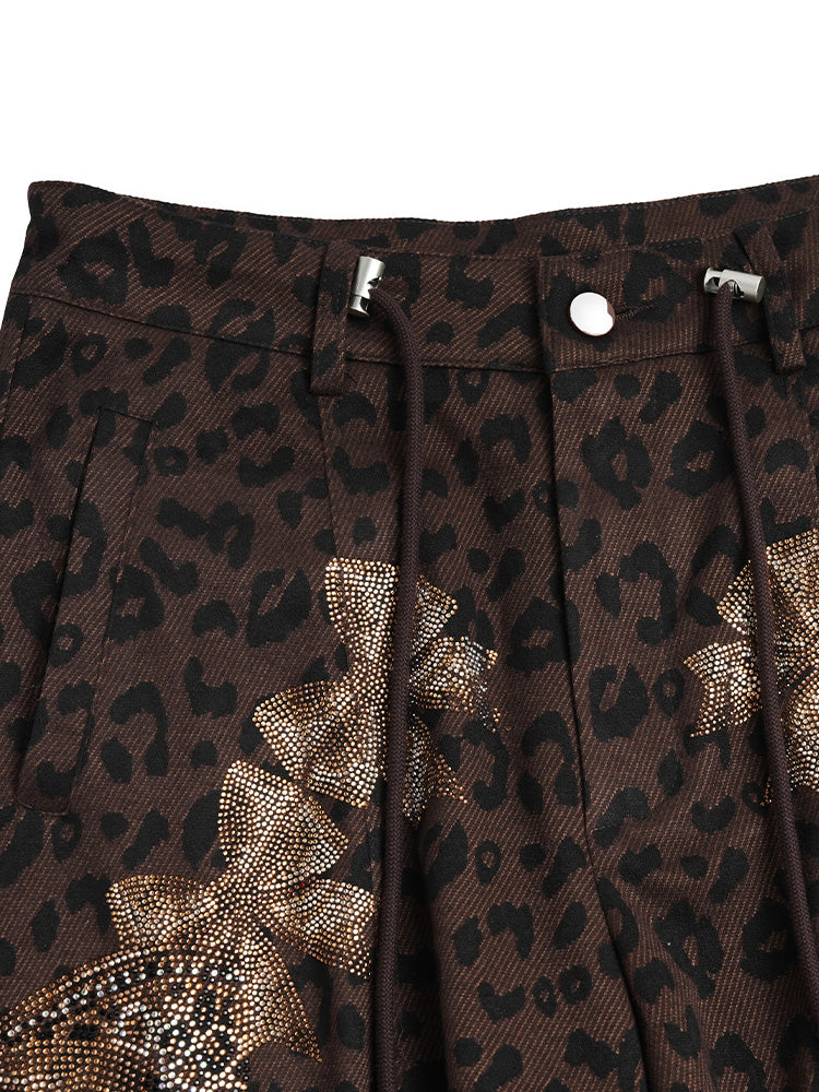 TCH Leopard Rhinestone Bow Casual Pants