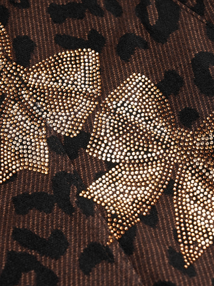 TCH Leopard Rhinestone Bow Casual Pants