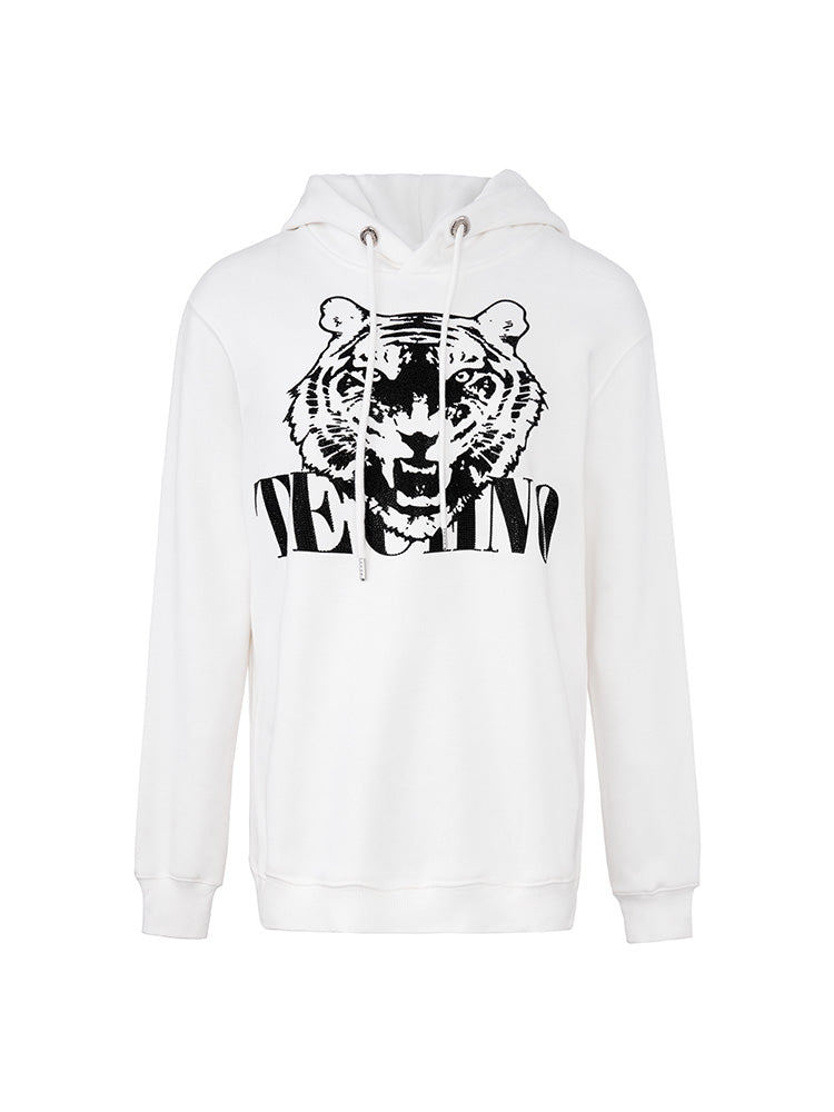 TCH Graphic Tiger Rhinestone Wings Hoodie with White