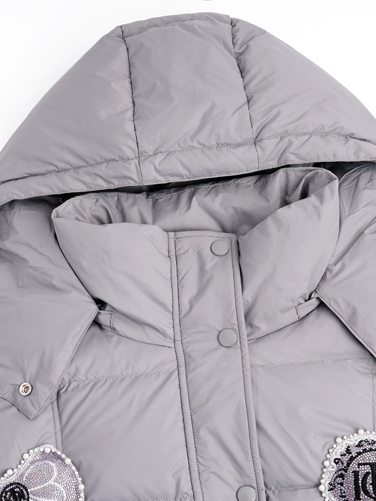 TCH Bow Rhinestone Thicken Puffer Winter Coat