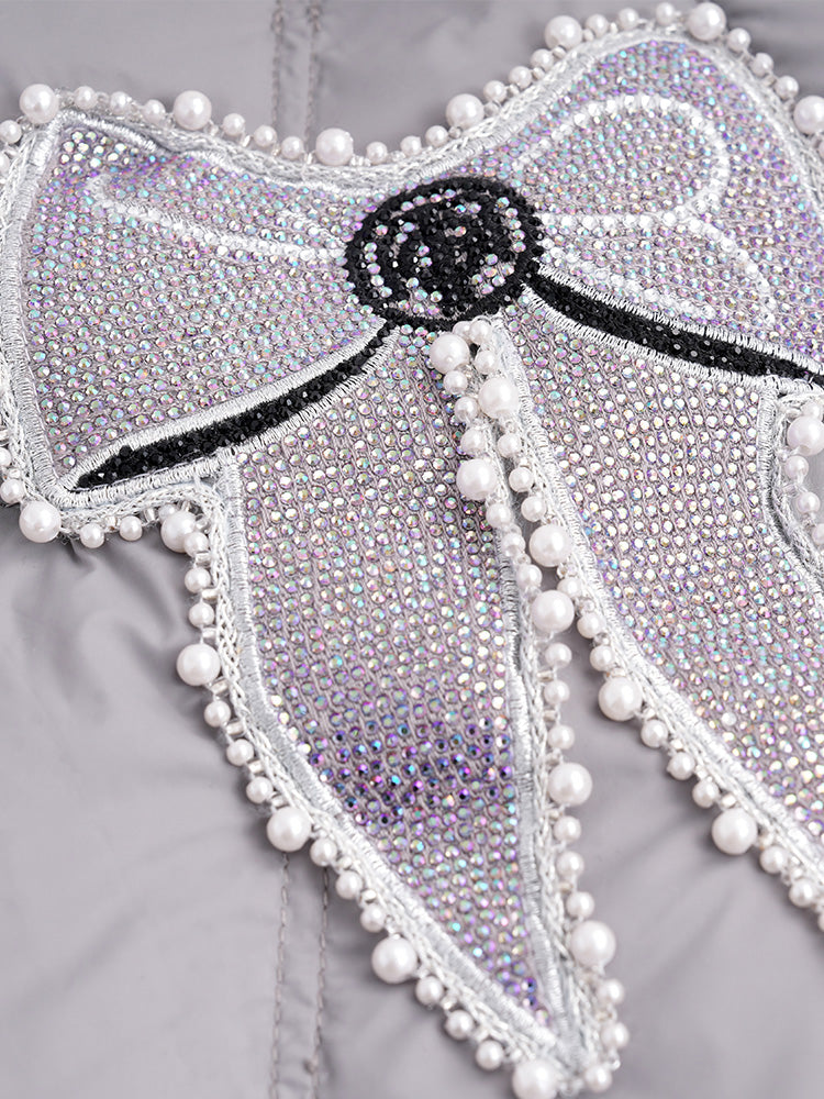 TCH Bow Rhinestone Thicken Puffer Winter Coat