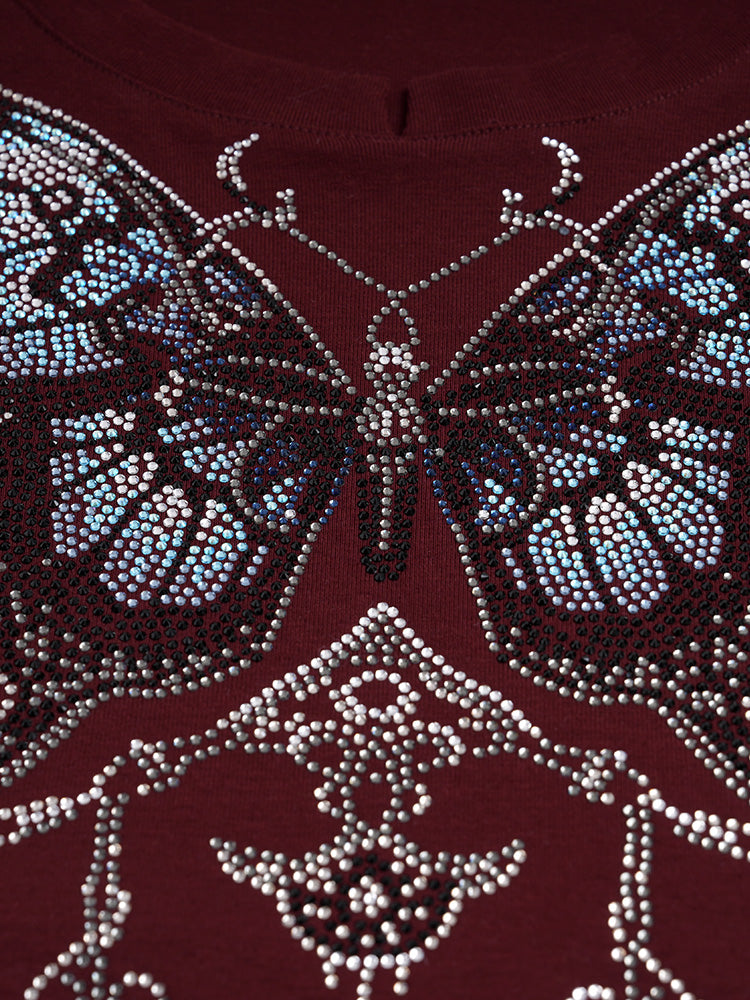 TCH Presale Rhinestone Butterfly Ruched Waist  Crop Top