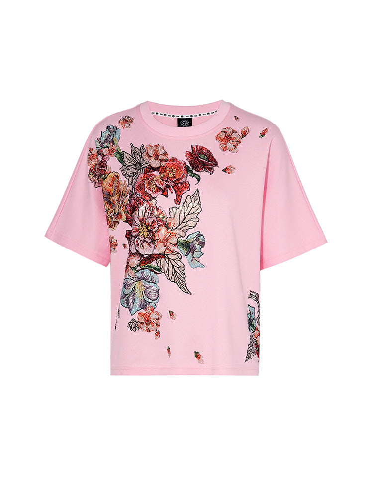 TCH Floral Print Rhinestone Cotton Vintage T-shirt