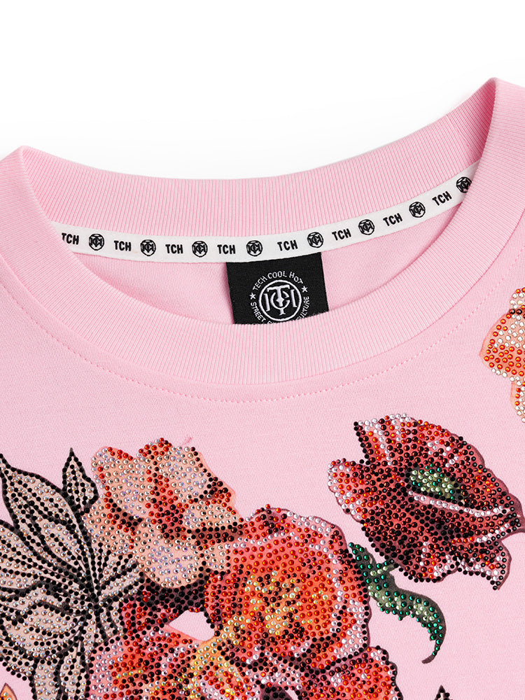 TCH Floral Print Rhinestone Cotton Vintage T-shirt