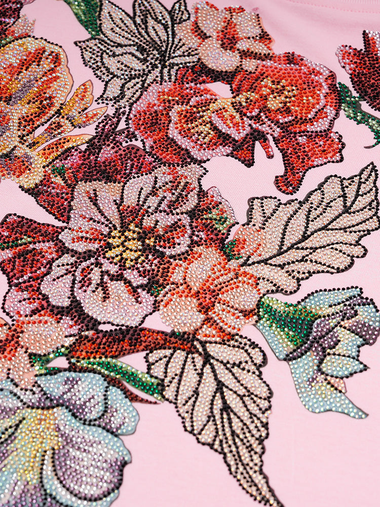 TCH Floral Print Rhinestone Cotton Vintage T-shirt