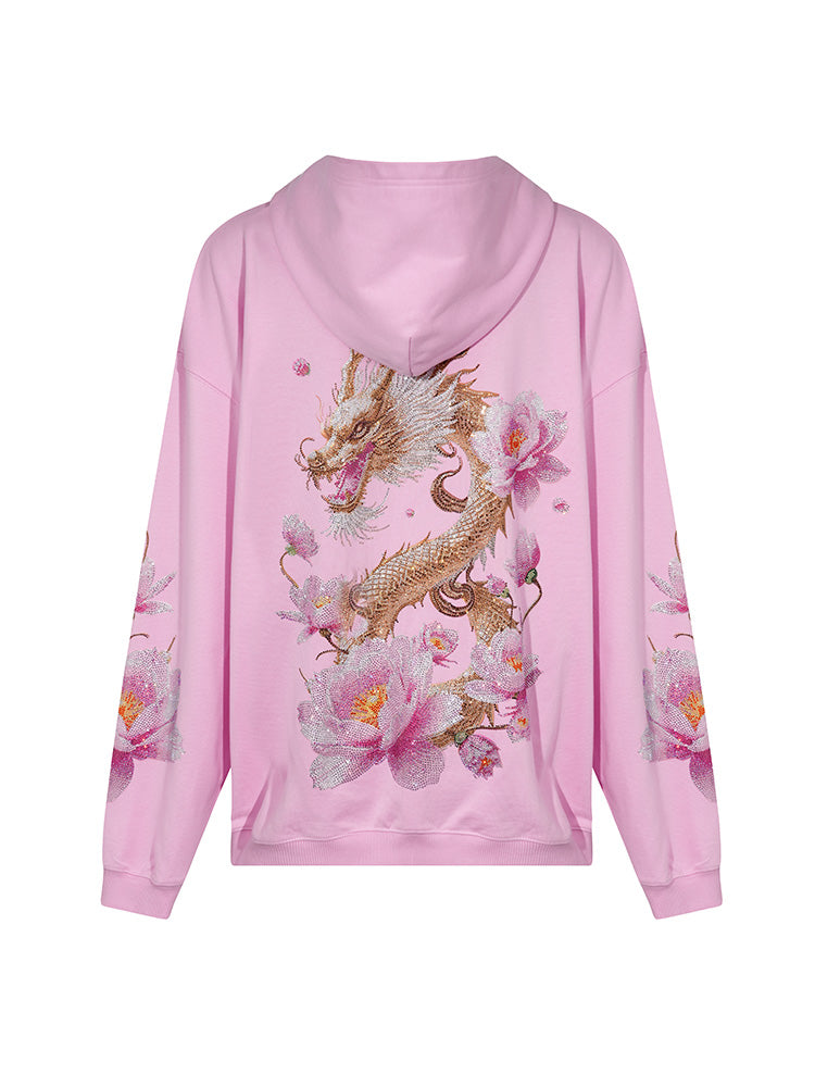 TCH Flower Dragon Rhinestone Sparkle Hoodie Jacket