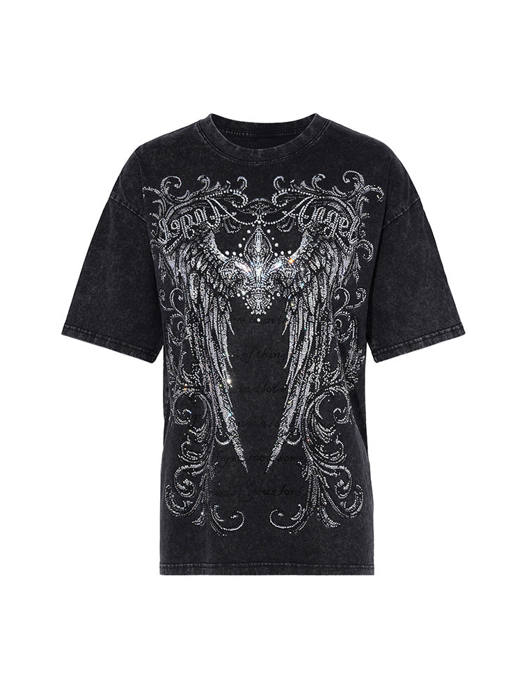 TCH Punk Wings Rhinestone Graphic Vintage Washed T-Shirt