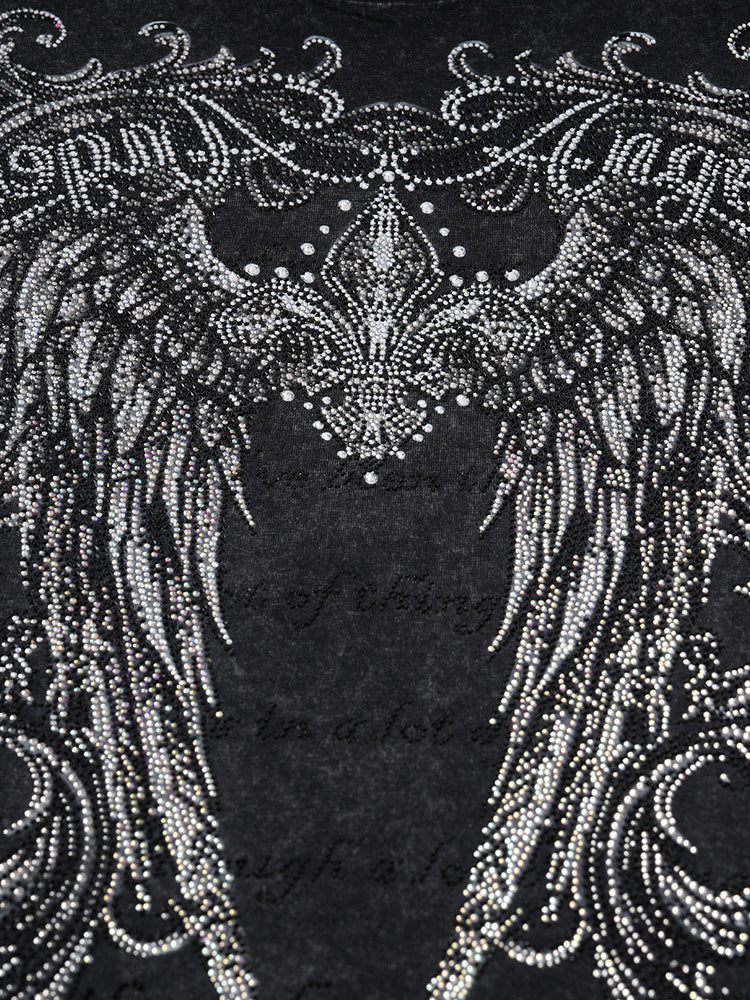 TCH Punk Wings Rhinestone Graphic Vintage Washed T-Shirt