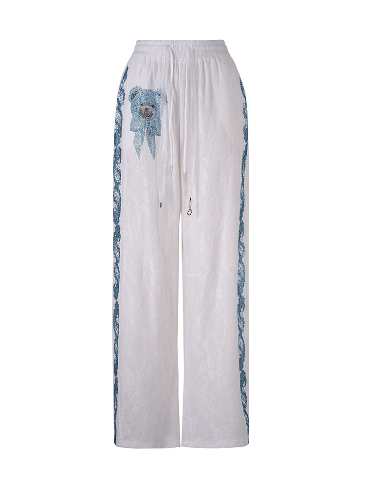 TCH Rhinestone Graphic Lace Palazzo Trousers