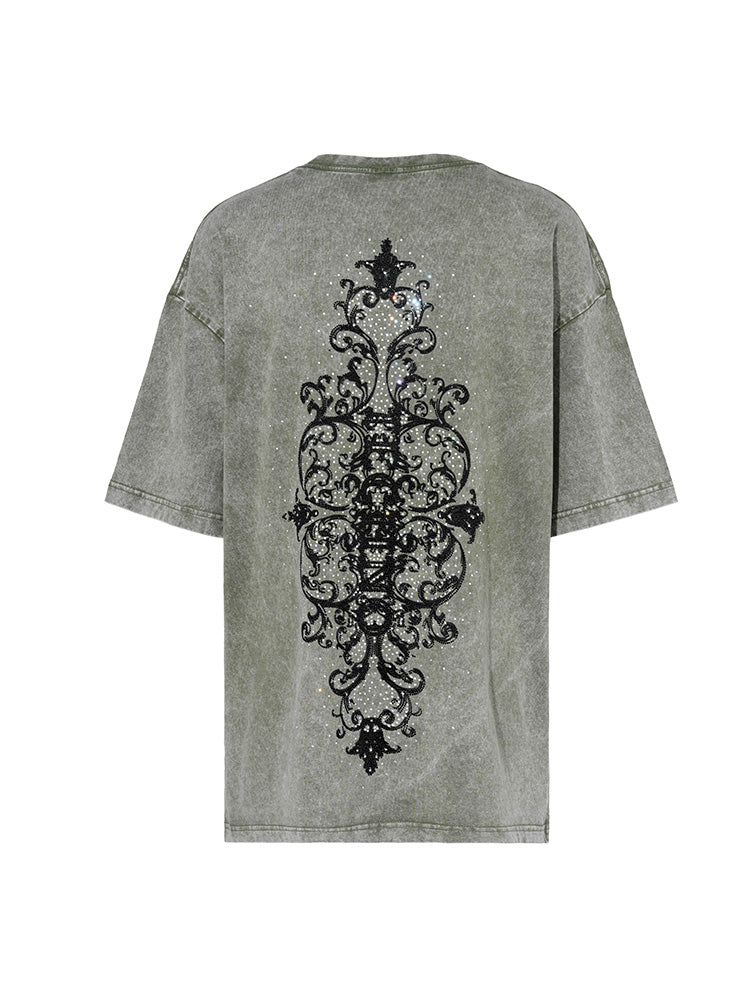 TCH Punk Lion Rhinestone Graphic Vintage Washed T-Shirt
