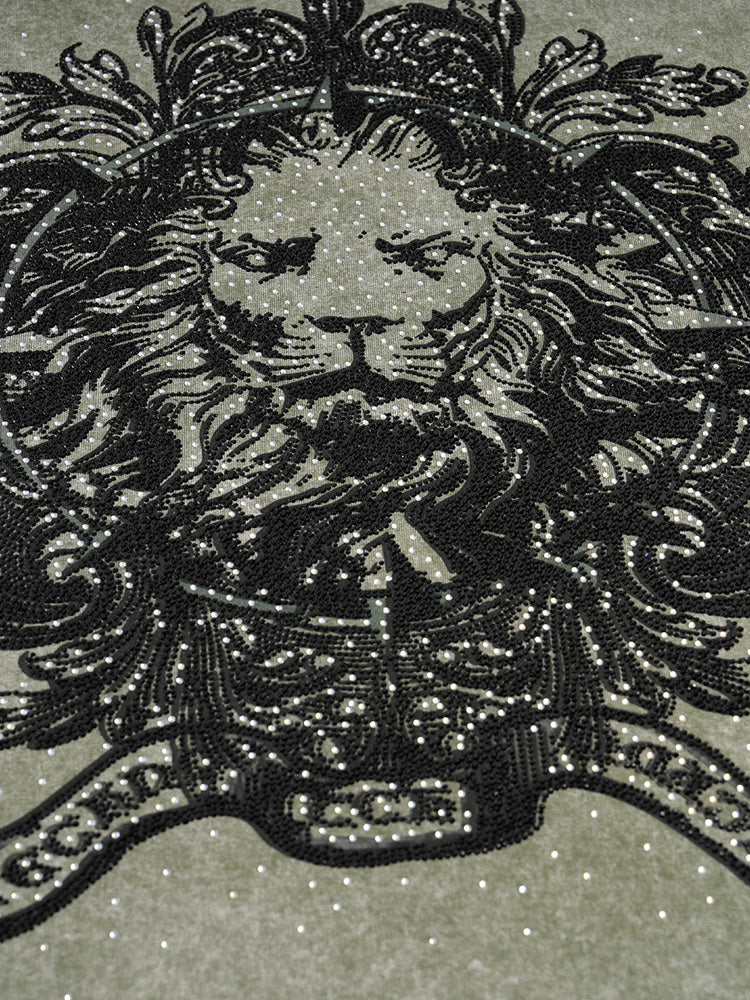 TCH Punk Lion Rhinestone Graphic Vintage Washed T-Shirt