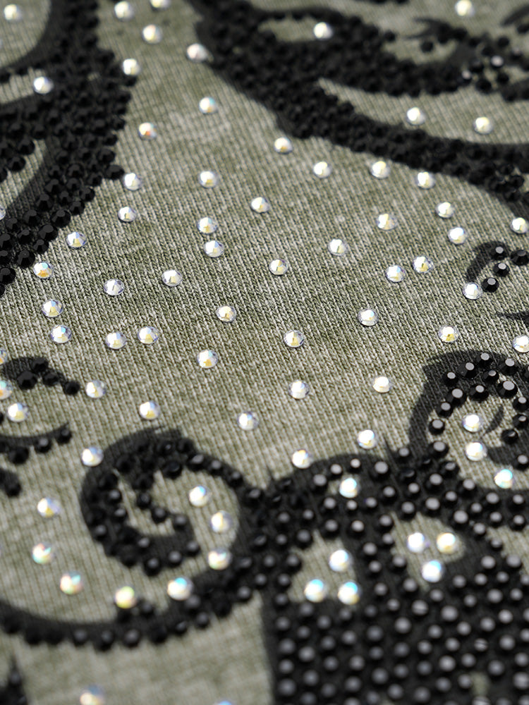 TCH Punk Lion Rhinestone Graphic Vintage Washed T-Shirt