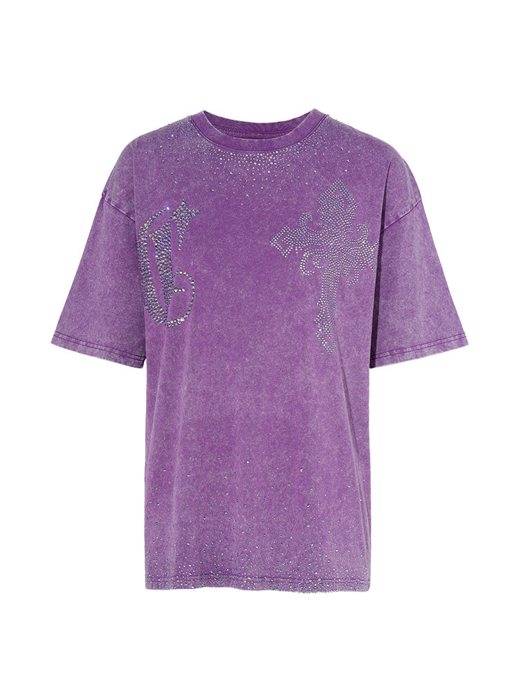 TCH Punk Cross Rhinestone Graphic Vintage Washed T-Shirt