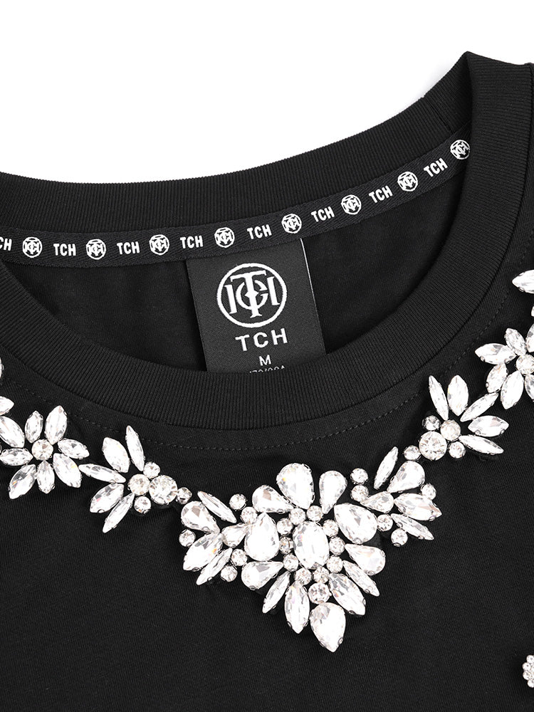 TCH Rhinestone Feather-Trimmed Short Dress