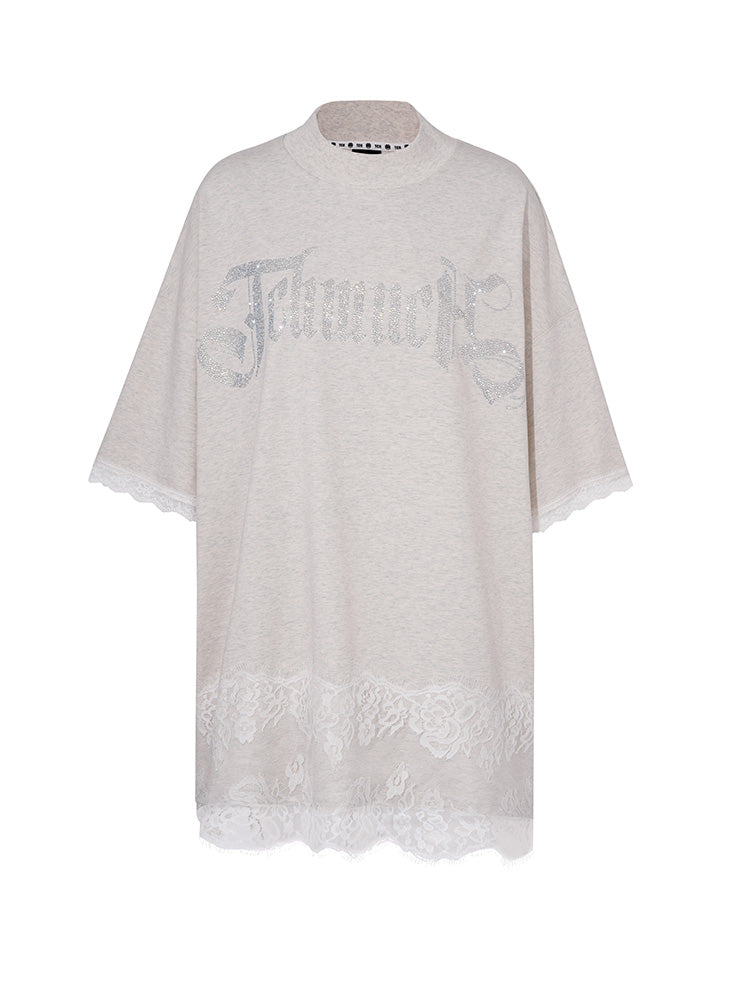 TCH Presale Rhinestone Contrast Lace T Shirt Dress