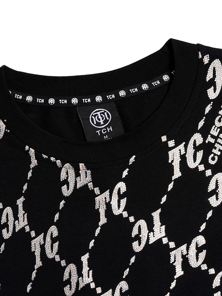 TCH Crystal-Logo Lace Contrast Street T-shirt Dress