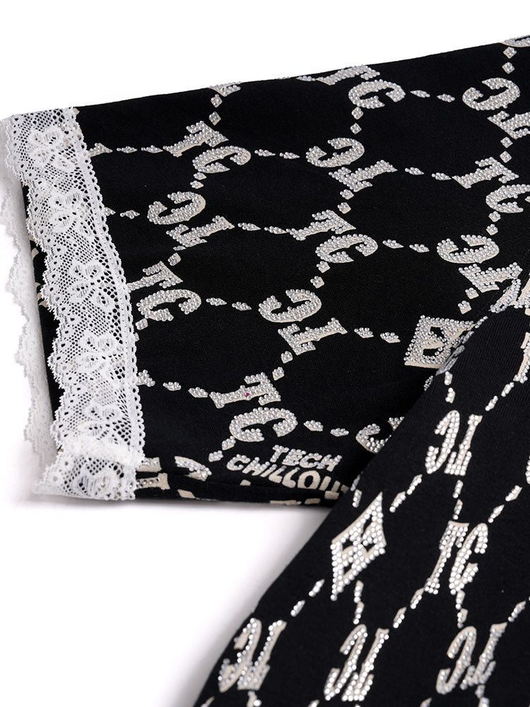 TCH Crystal-Logo Lace Contrast Street T-shirt Dress