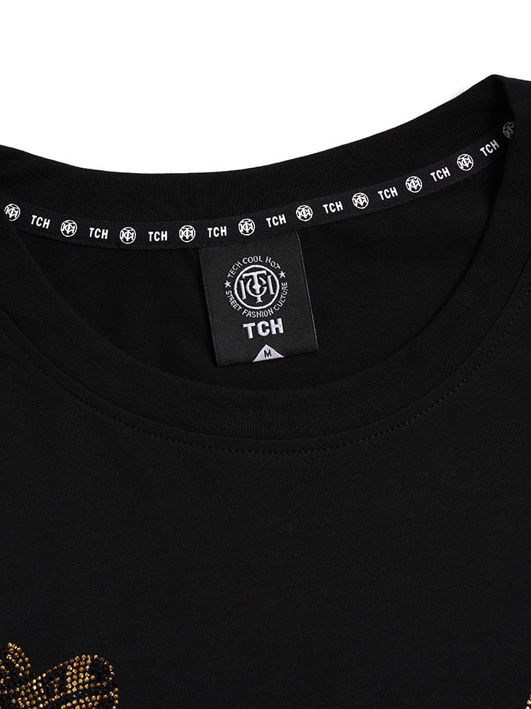 TCH Rhinestone Eagle Print Lace Contrast T-shirt Dress