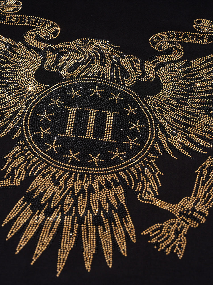 TCH Rhinestone Eagle Print Lace Contrast T-shirt Dress