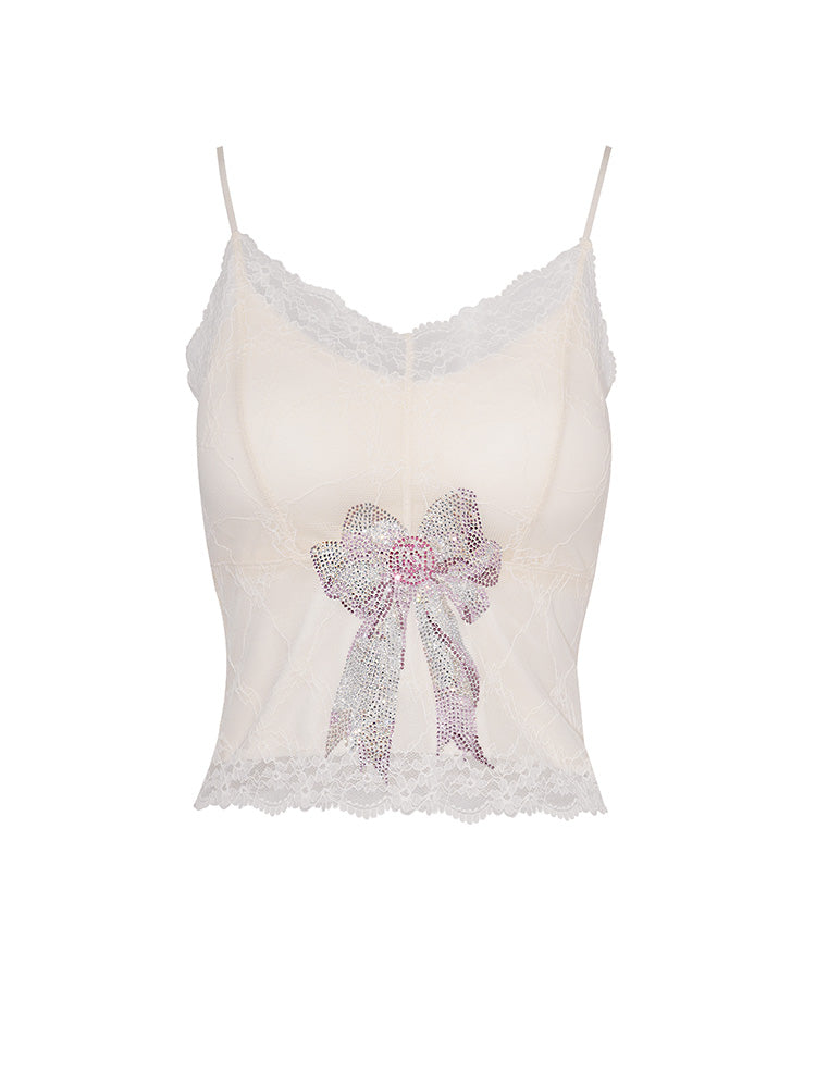 TCH Rhinestone Bow Floral Lace Padded Bandeau Cami