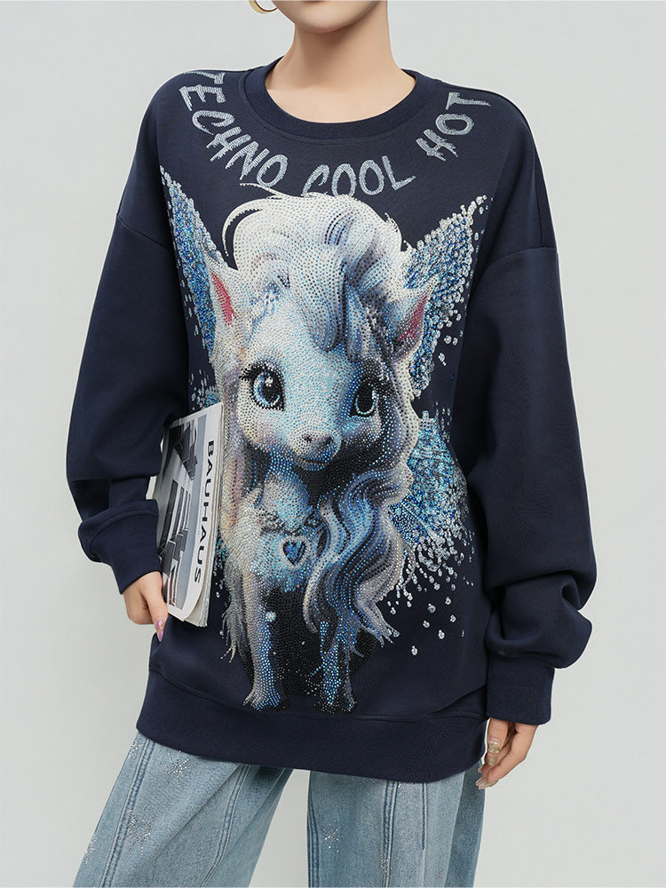 TCH Rhinestone Winged Pony Oversized Sweatshirt