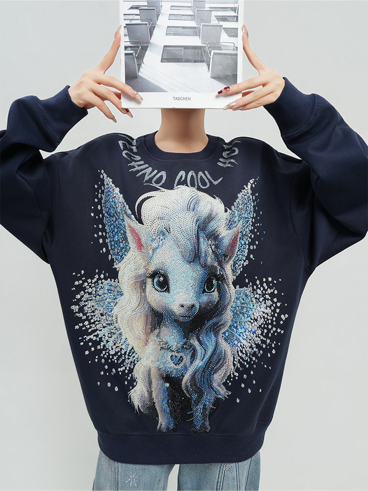 TCH Rhinestone Winged Pony Oversized Sweatshirt