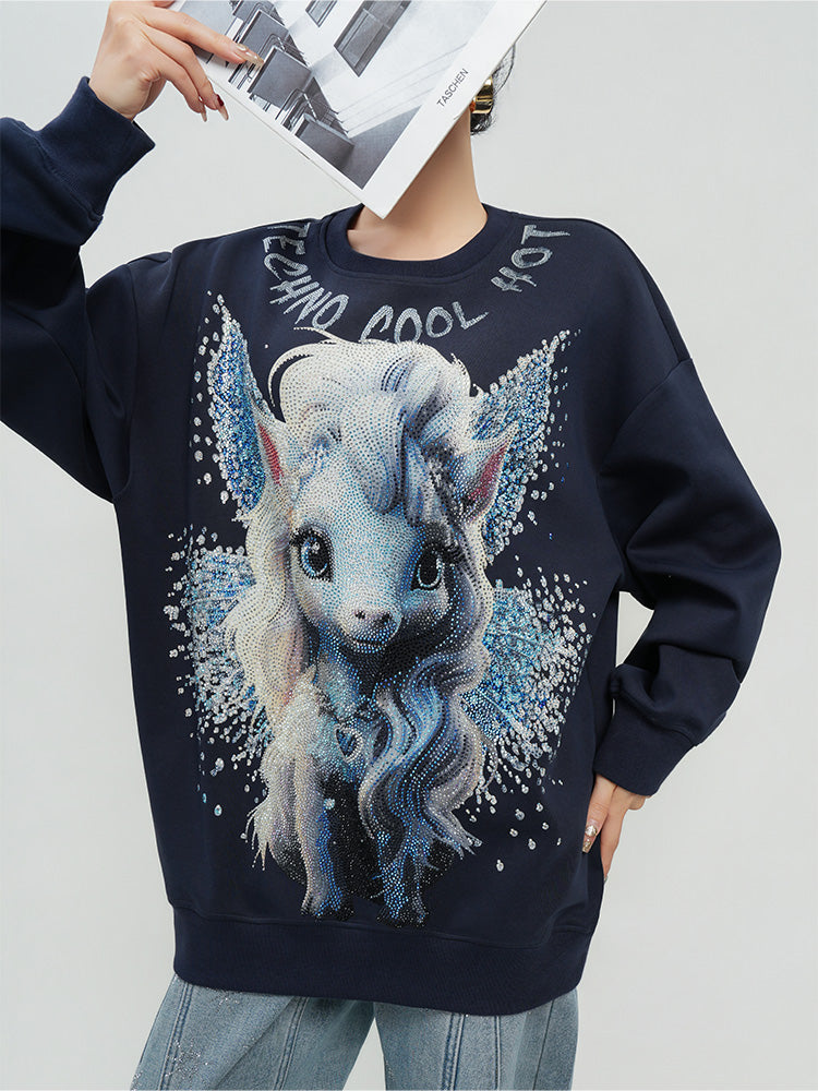 TCH Rhinestone Winged Pony Oversized Sweatshirt