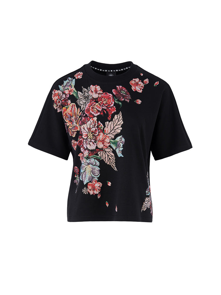 TCH Floral Print Rhinestone Cotton Vintage T-shirt