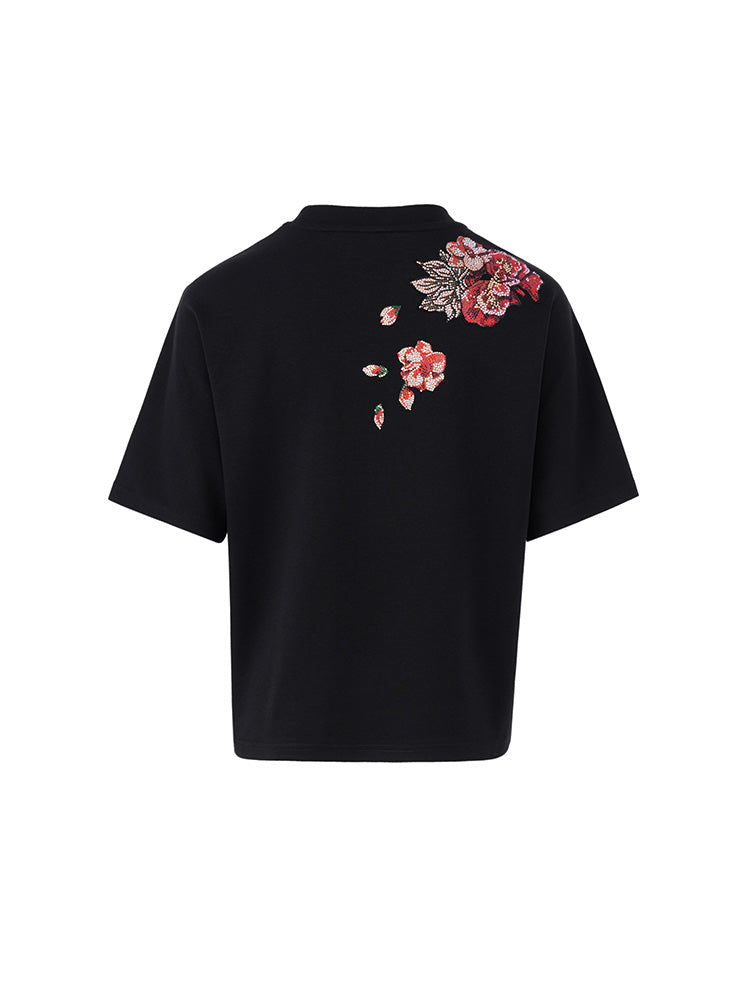 TCH Floral Print Rhinestone Cotton Vintage T-shirt