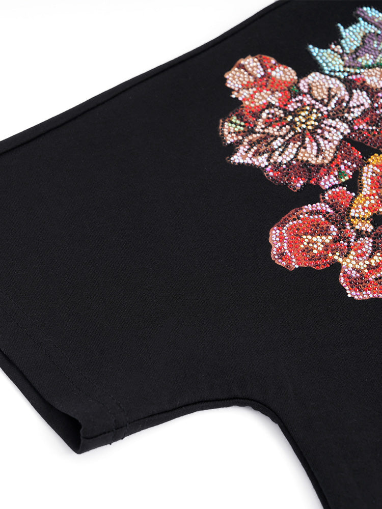 TCH Floral Print Rhinestone Cotton Vintage T-shirt