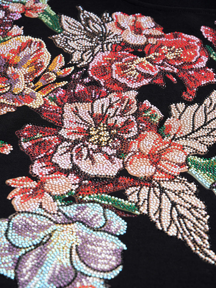 TCH Floral Print Rhinestone Cotton Vintage T-shirt