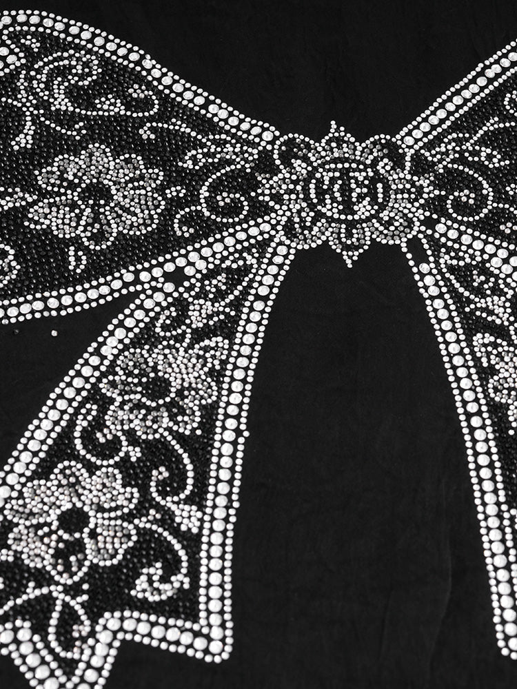 TCH Rhinestone Bow Floral Embroidery Mesh Top
