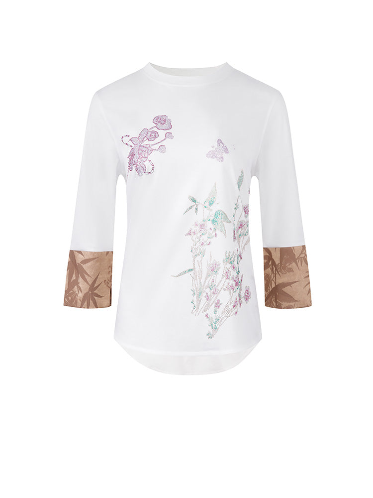 TCH Rhinestone Flower Print Satin Essential Blouse